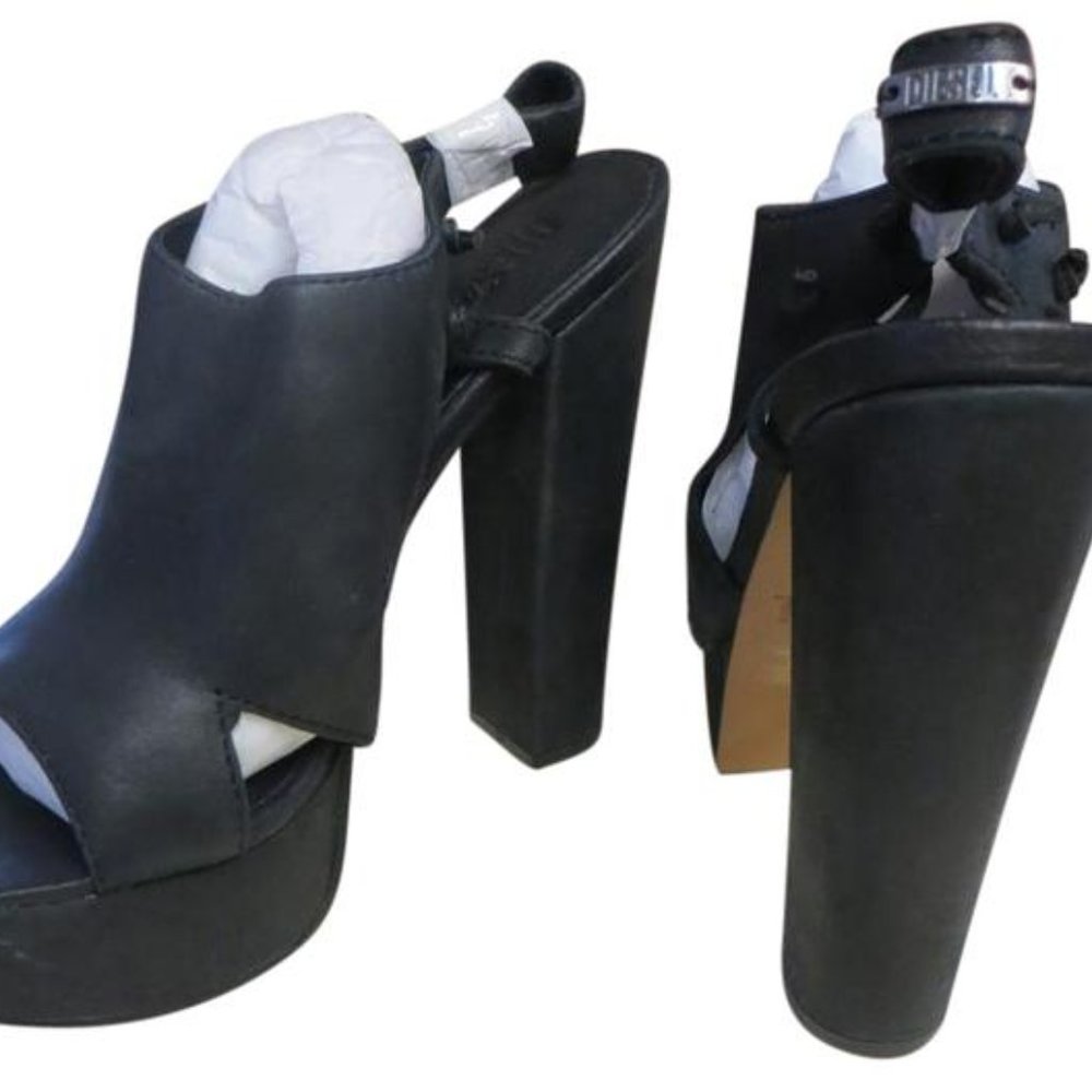 Diesel Black Boho Retro Platform Sandals Mules